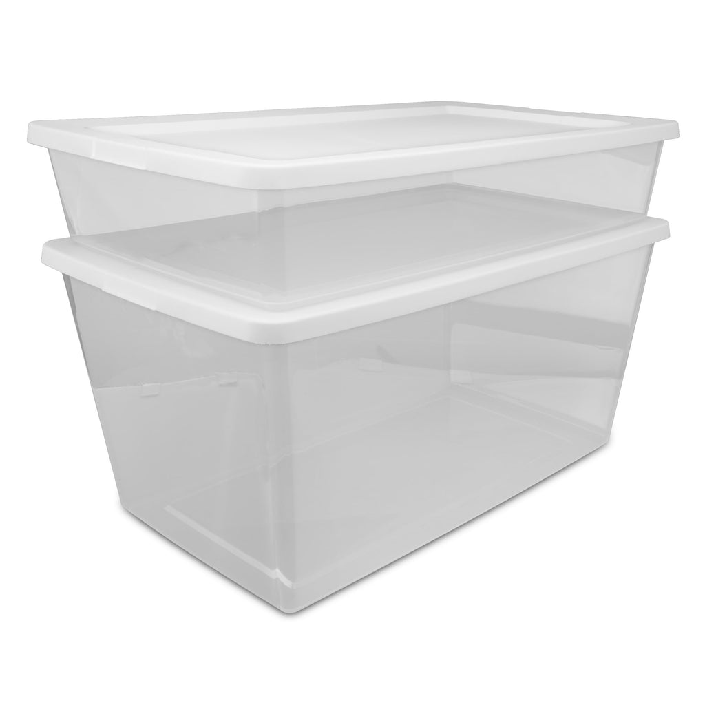 90 Quart Large Storage Bin, Clear Plastic Storage Container with Snap-On Lid, White