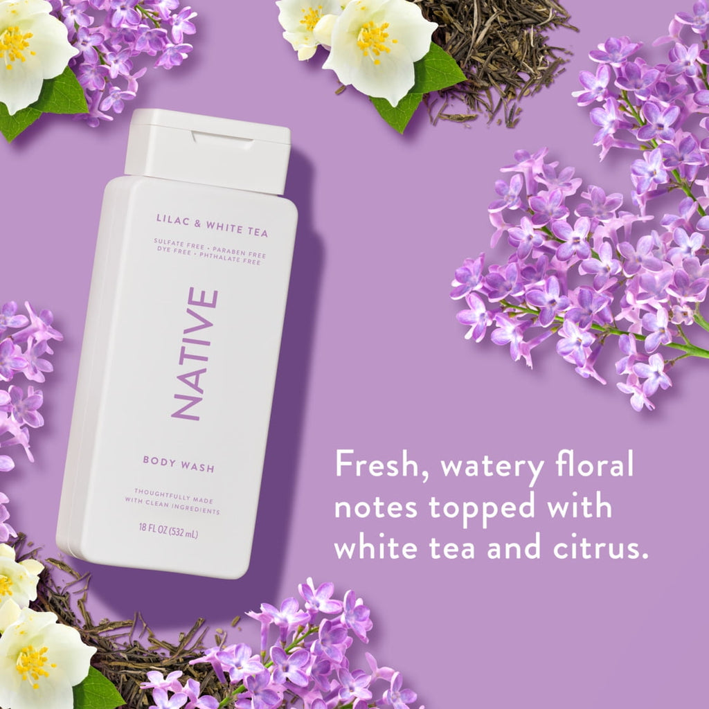 Body Wash, Lilac & White Tea, Sulfate Free, Naturally Derived Ingredients, 24hr Freshness, for Women & Men, 18 fl oz