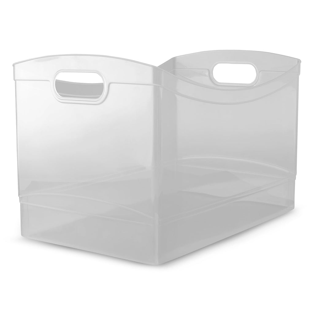 Clear Plastic Utility Storage Bin Organizer with Built-In Handles, Large Storage Container for Pantry, Closet, Cabinet and Shelf Organization, 15.3" x 10.4" x 9.8"