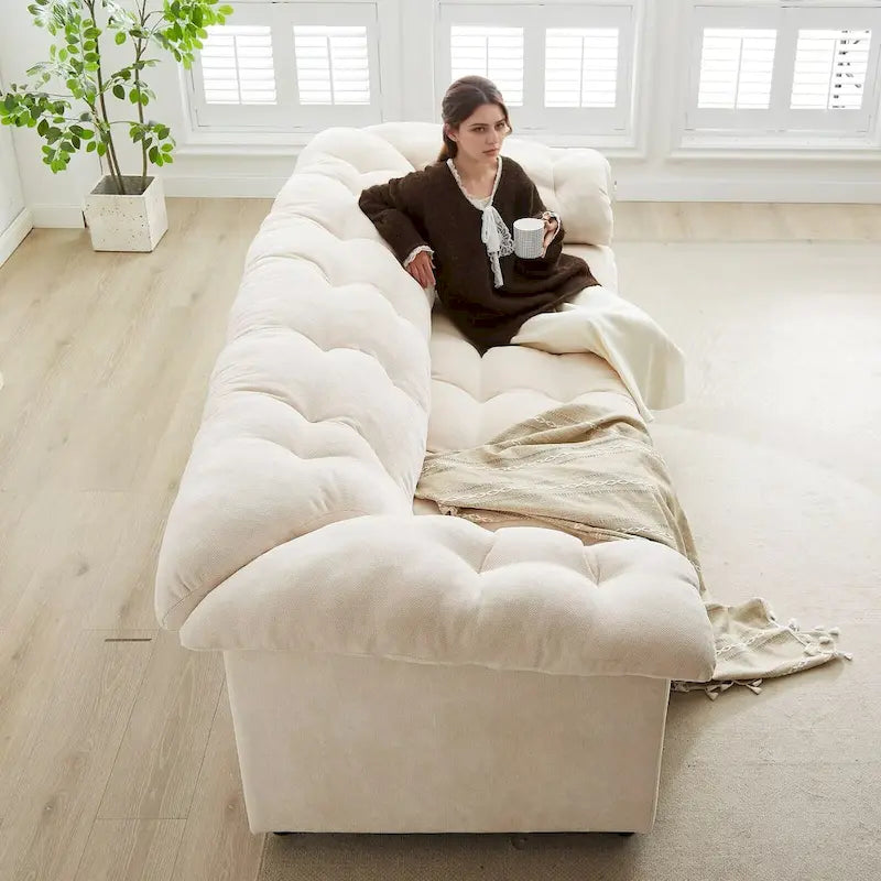 99.2 Chenille Comfort Deep Seat Sofa, Upholstered Fluffy Cloud Sofa