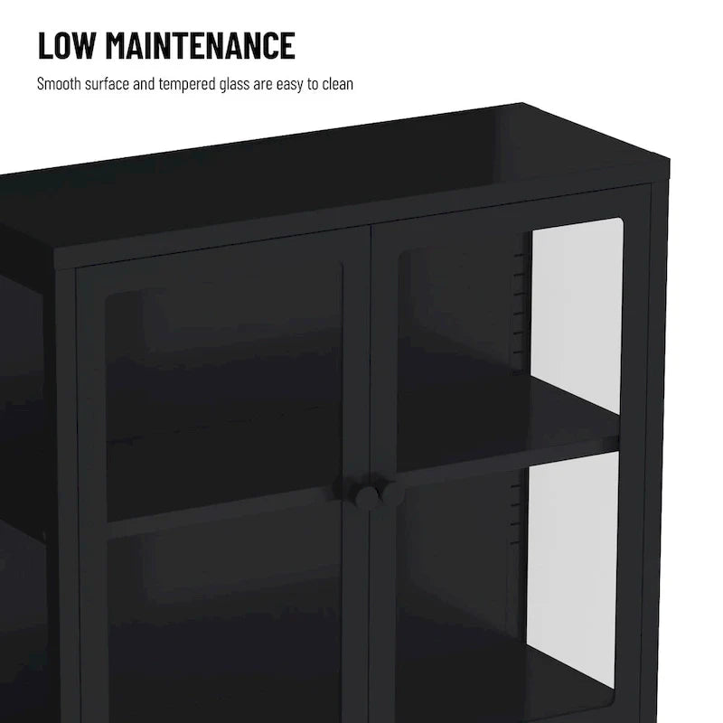 Four Glass Door Storage Cabinet with Adjustable Shelves and Feet Cold-Rolled Steel Sideboard Furniture