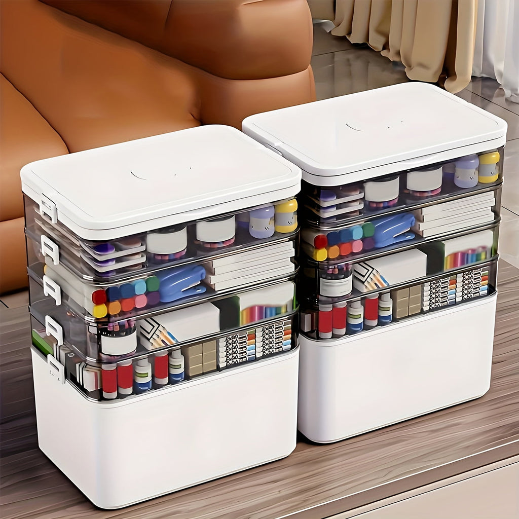 5-Tier Heavy-Duty Plastic Storage Box - Clear with Lids & Handle
