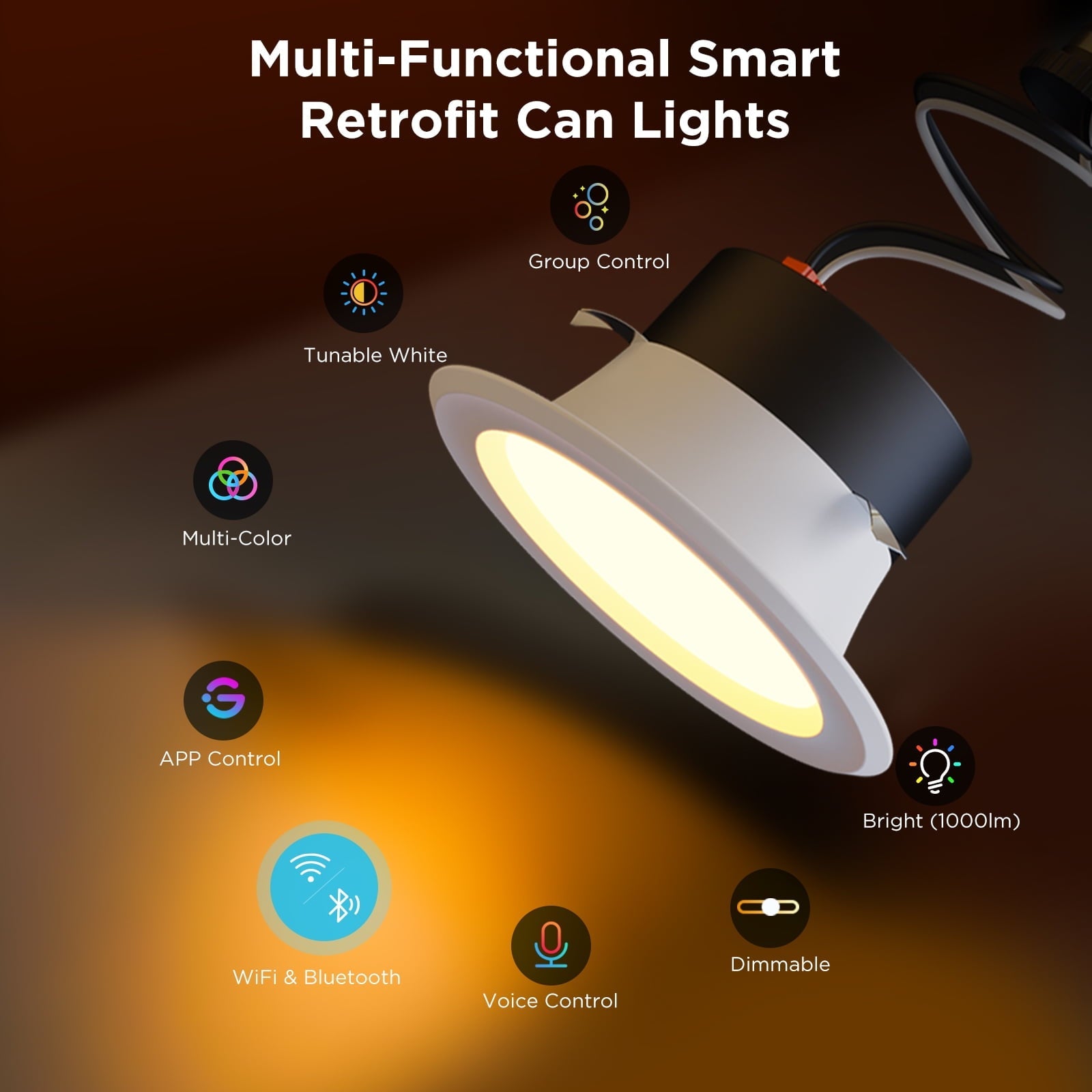 Box Govee Smart 6'' LED Retrofit Recessed Can Lights for Indoor Living Room, Ceiling Light, Dimmable, Color Changing, LED Light Bulbs, 4 Pack