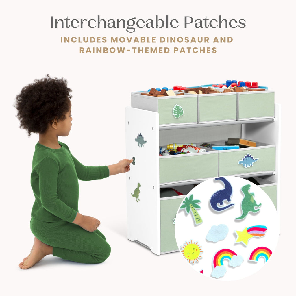 Design & Store 6 Bin Toy Storage Organizer with Interchangeable Patches, Green/Pink