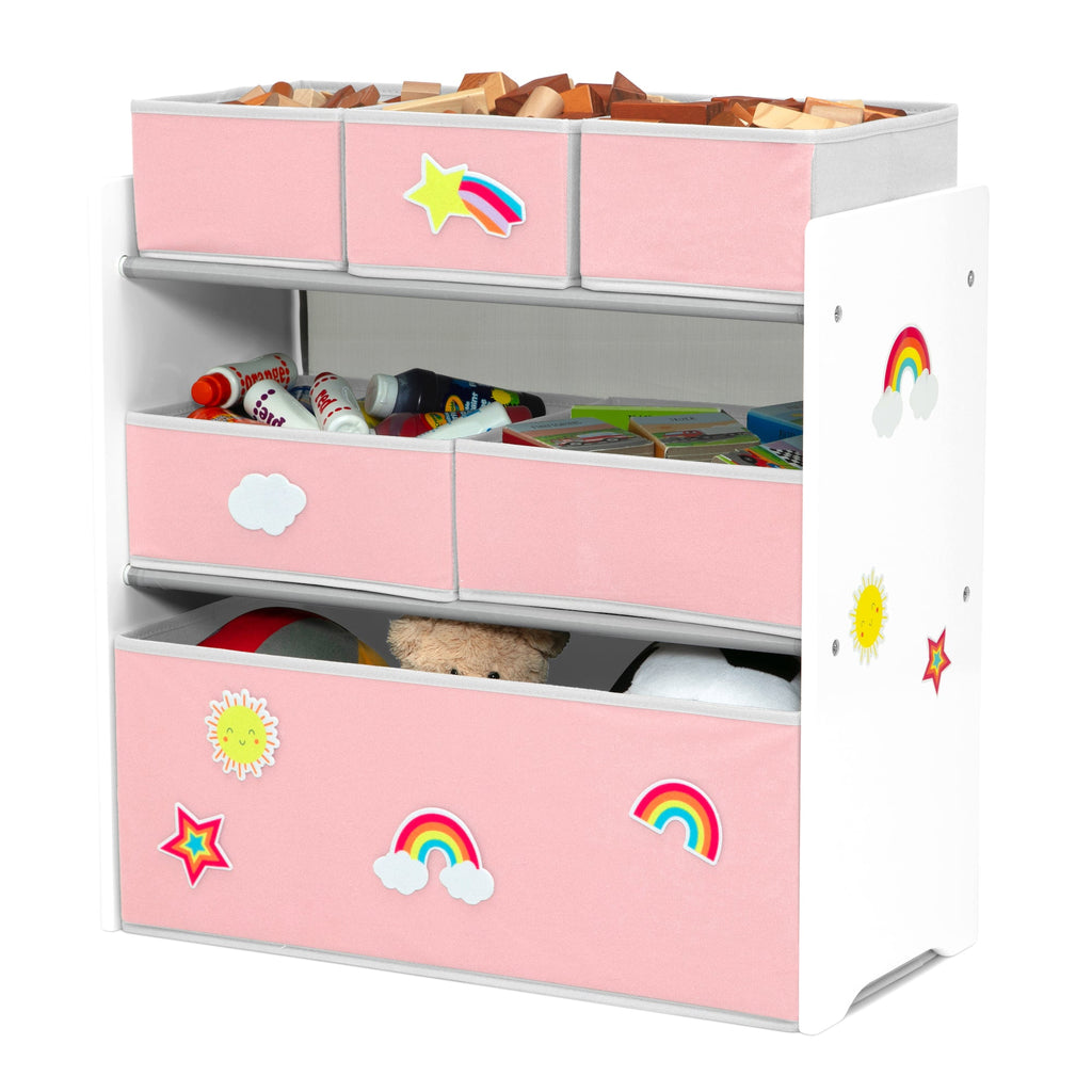 Design & Store 6 Bin Toy Storage Organizer with Interchangeable Patches, Green/Pink