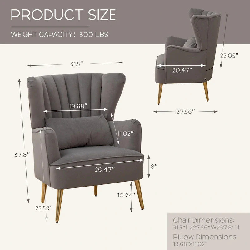 HOMYKA Modern Wingback Arm Chair Upholstered Accent Chair Set of 2