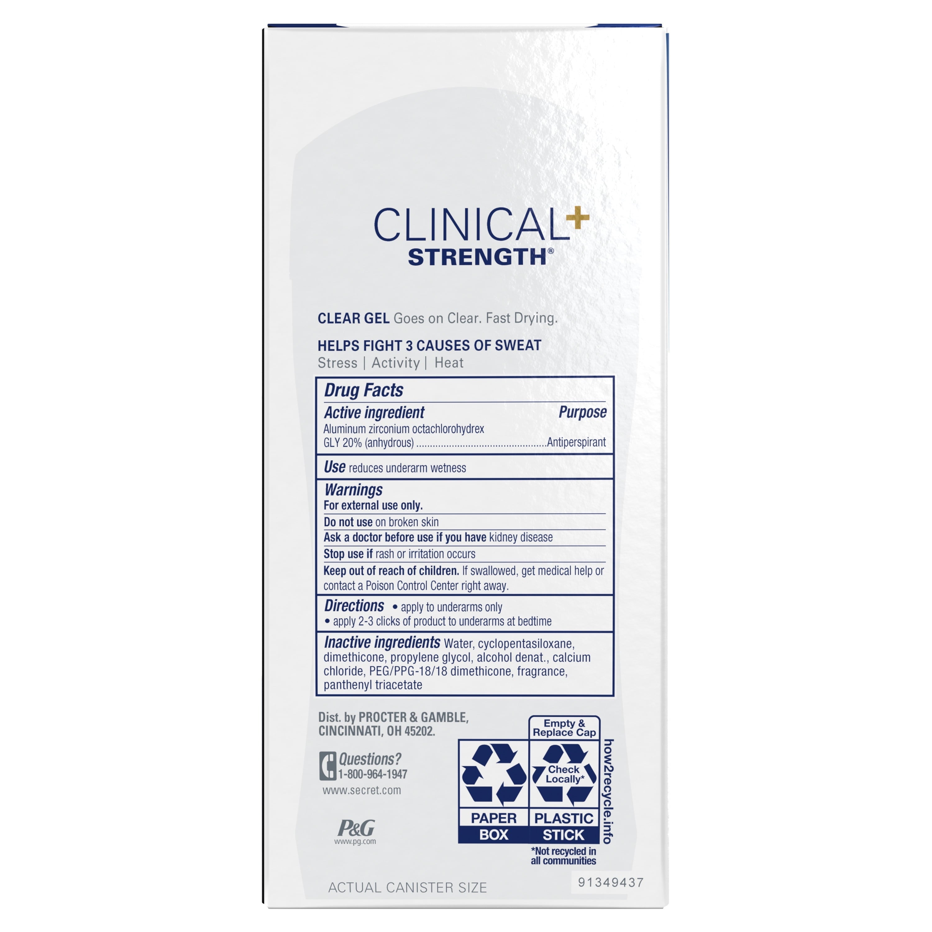 Clinical Antiperspirant Deodorant for Women, 100HR Sweat & Odor Protection, Pro-Hyaluronic Acid, Clear Gel, Clean Lavender, 2.6oz