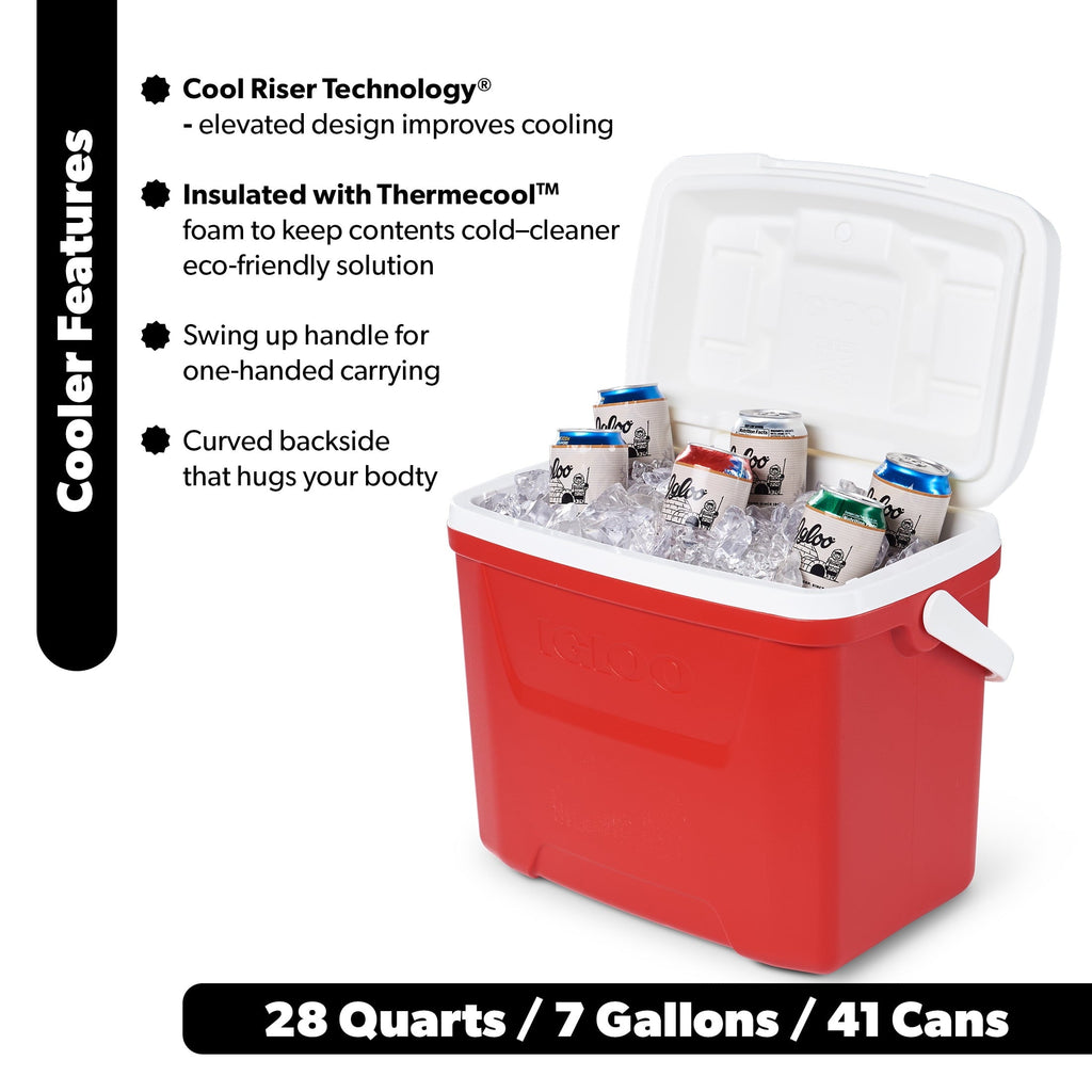 28 QT Laguna Hard-Sided Ice Chest Cooler, Aqua Blue and White