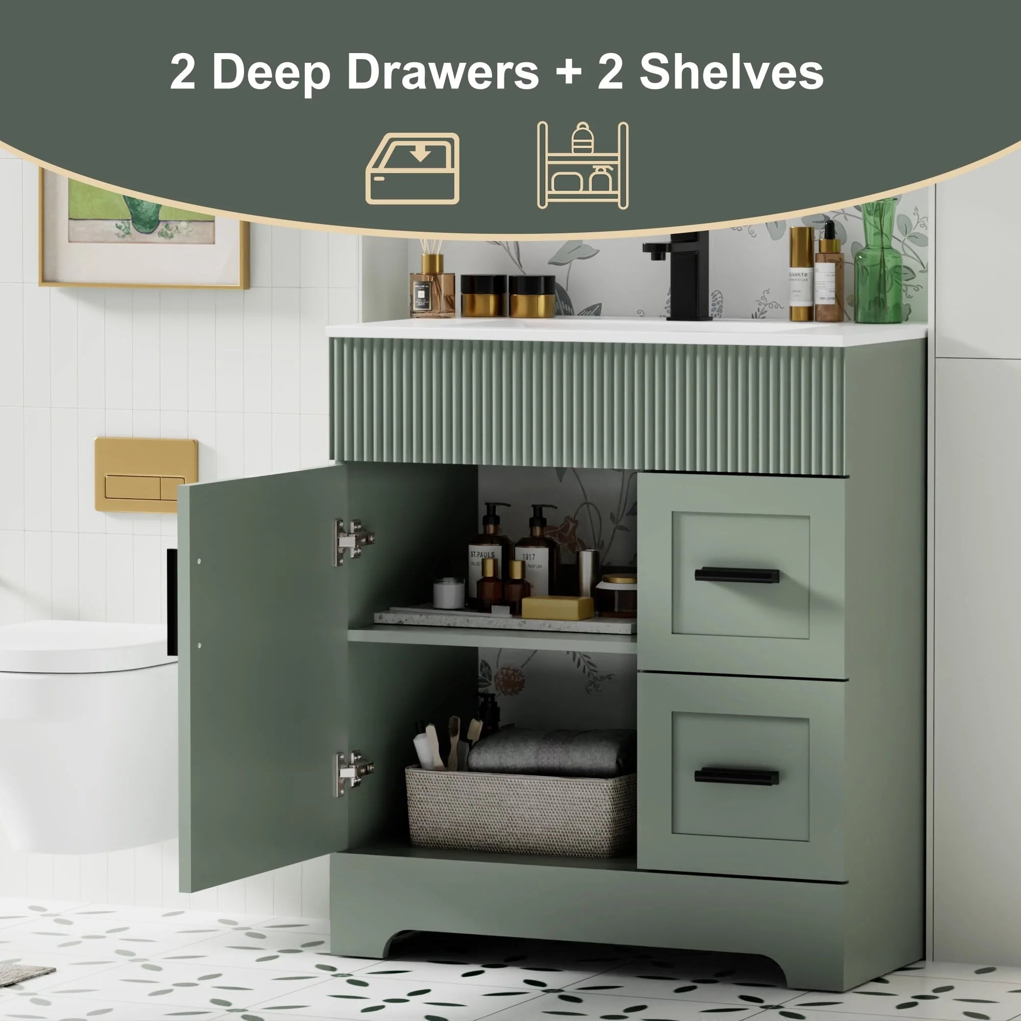 Wavy Line 30/36/48 Bathroom Vanity Set with Sink & Faucet