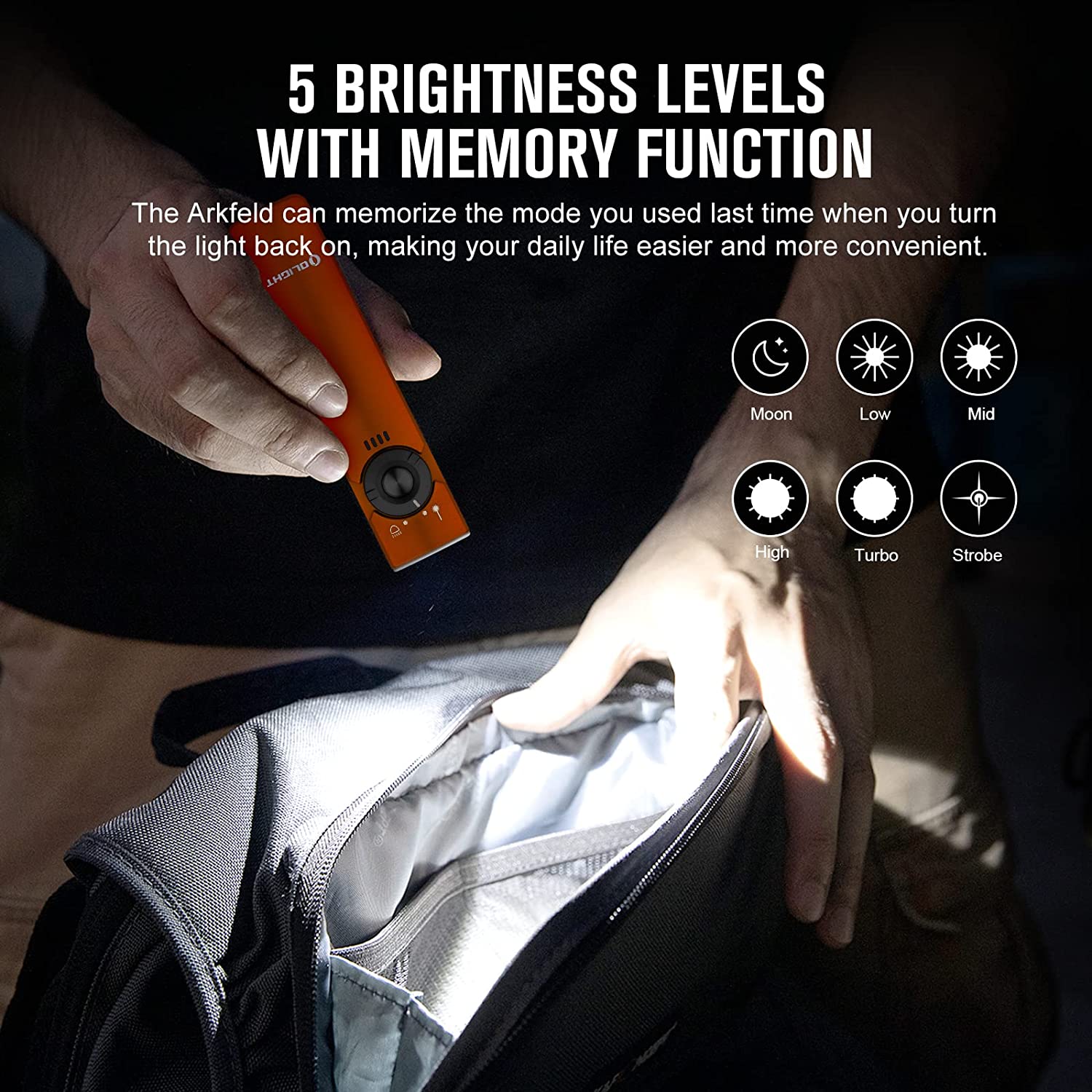 Arkfeld EDC Flat Flashlight, 1000 Lumens LED Light with Green Beam, Rechargeable Battery, Orange