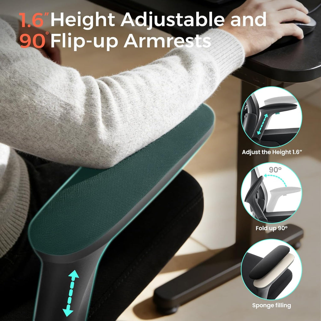 Office Chair,Ergonomic Office Desk Chair with 2D Adjustable Lumbar Support,3D Headrest,2D Arms,330LBS High Back Mesh Computer Home Office Chairs Rolling Tilting Swivel Executive Chairs Black