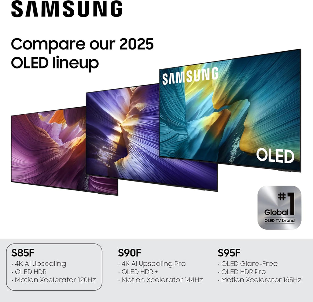 Samsung 65-Inch Class OLED 4K S85F Series Vision AI Smart TV (2025 Model 65S85F) Object Tracking Sound Lite w/Dolby Atmos NQ4 AI Gen2 Processor Contour Design Color Booster Pro Alexa Built-in