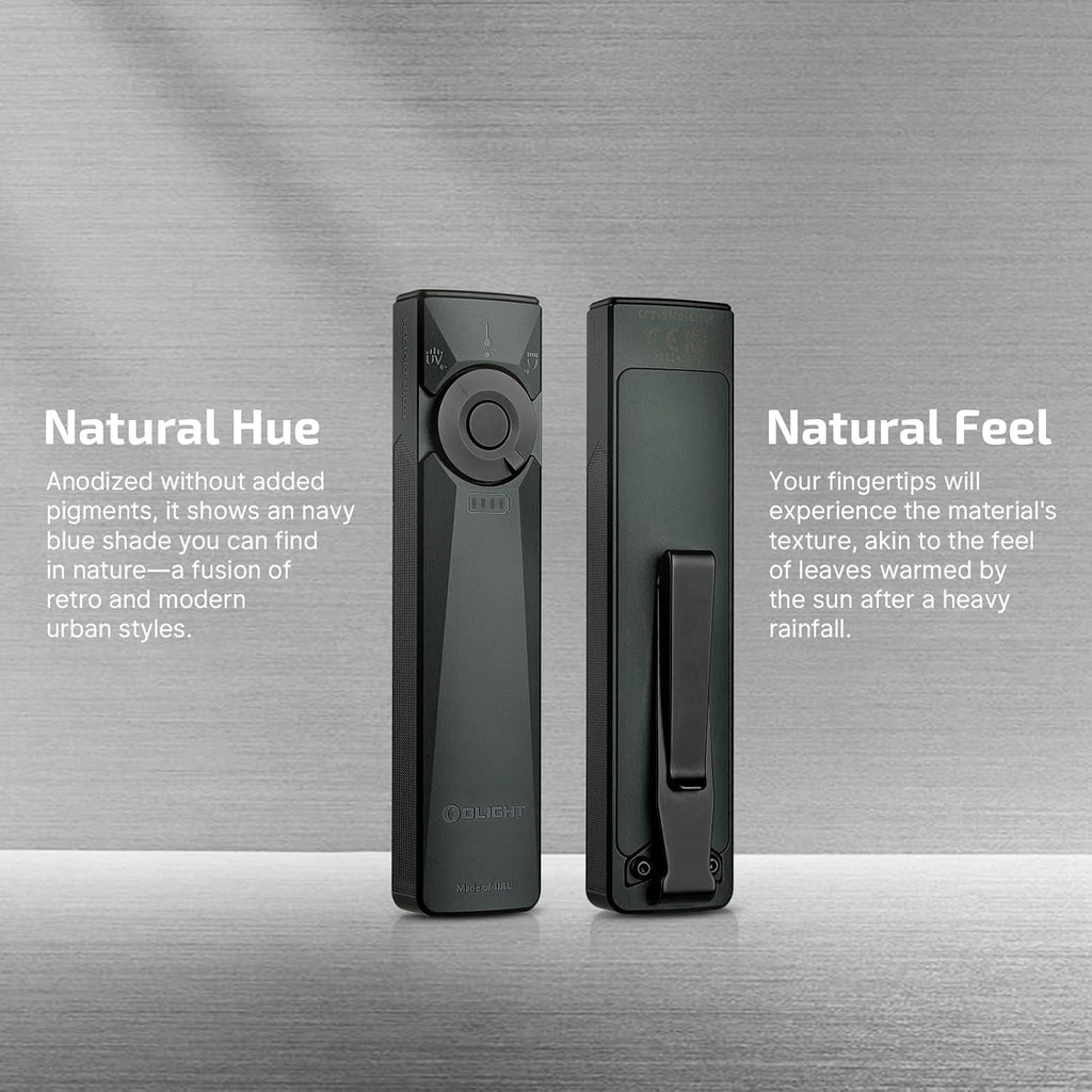 Arkfeld Ultra 1400 Lumens EDC Flat Flashlight, Rechargeable Compact Pocket Flash Light Combines White LED, UV and Green Beam, Triple Sources Perfect for Checking, Working (Olive-Green)