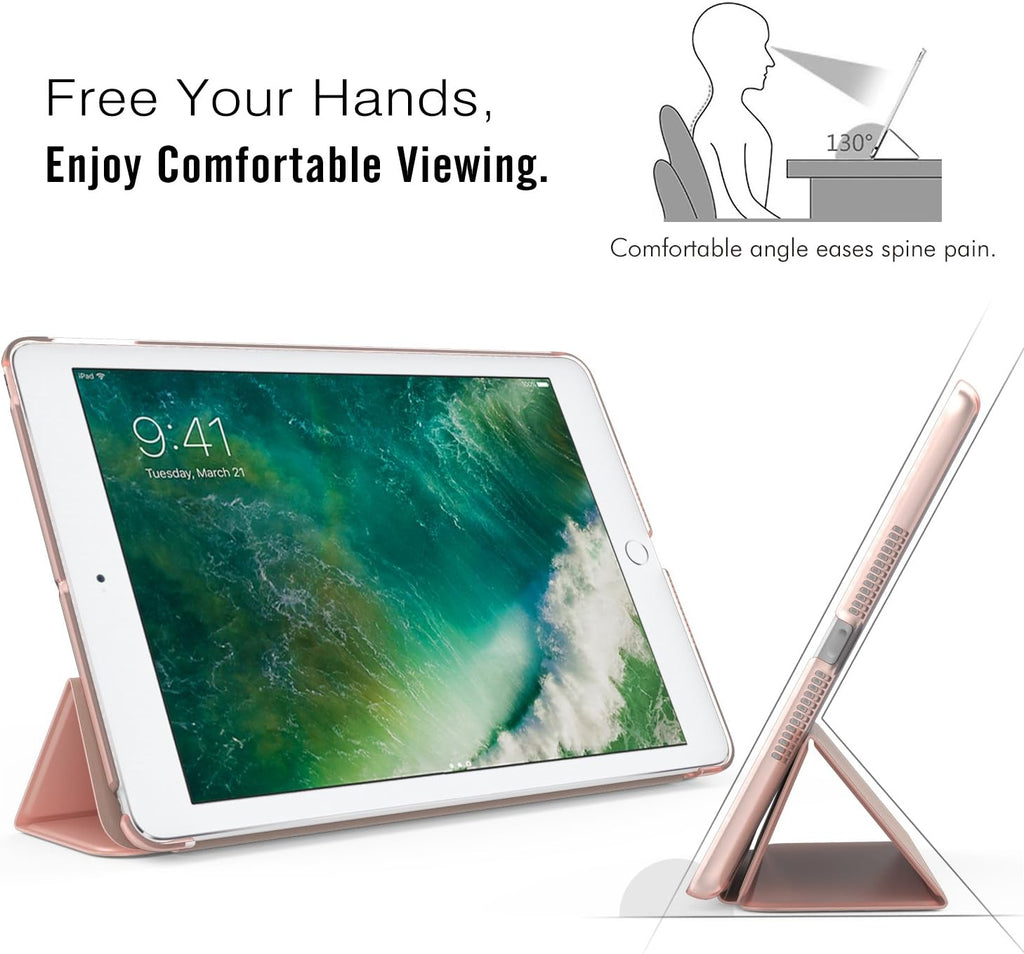 MoKo Case Fit 2018/2017 iPad 9.7 5th / 6th Generation - Slim Lightweight Smart Shell Stand Cover with Translucent Frosted Back Protector Fit Apple iPad 9.7 Inch 2018/2017, Rose Gold(Auto Wake/Sleep)