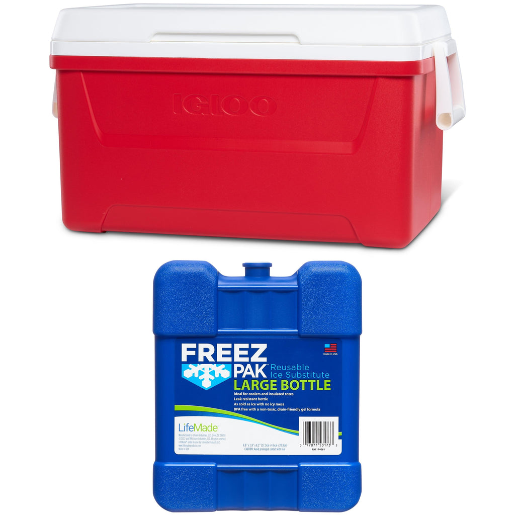 48 QT Laguna Ice Chest Cooler, Red, 1 Count and Freez Pak Large Ice Pack, 1 Count