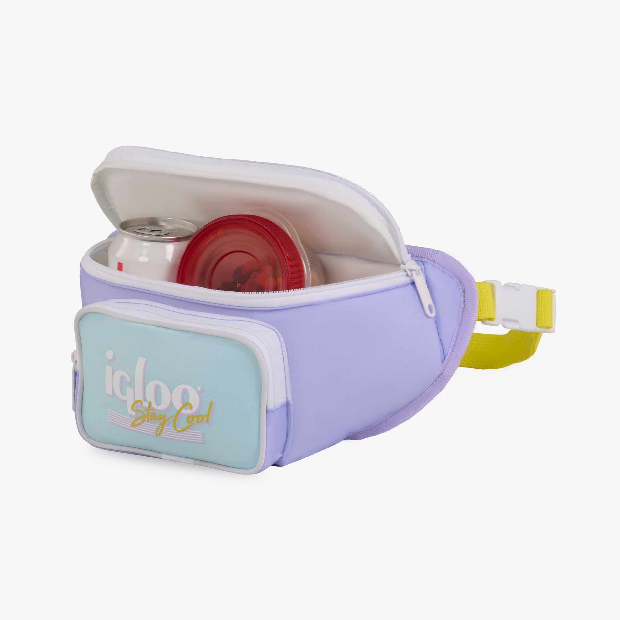 3 can Retro Fanny Pack Cooler Bag, Purple and Aqua Blue