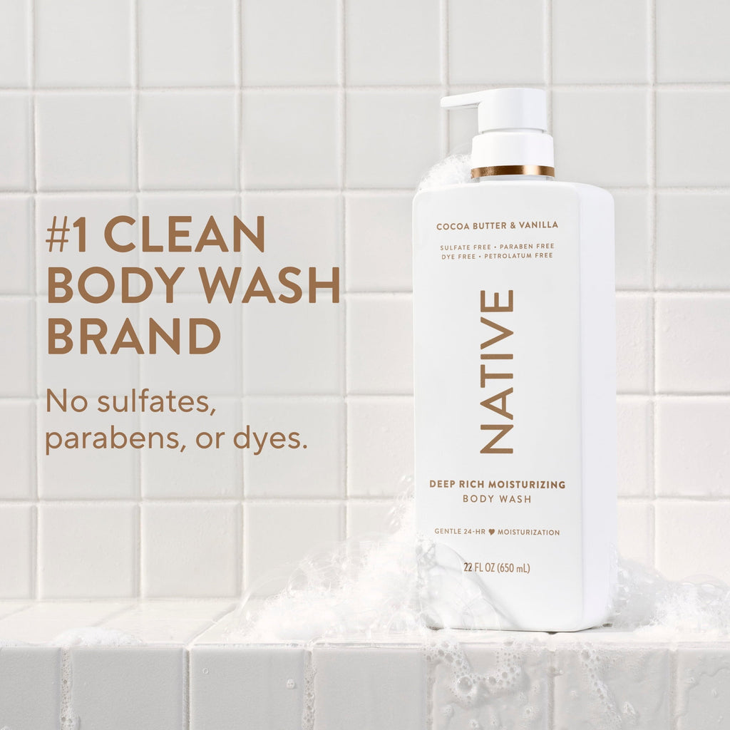 Moisturizing Body Wash, Cocoa Butter & Vanilla, Sulfate Free, 24hr Moisturization with Shea Butter, for Women & Men for Dry Skin, 22 fl oz