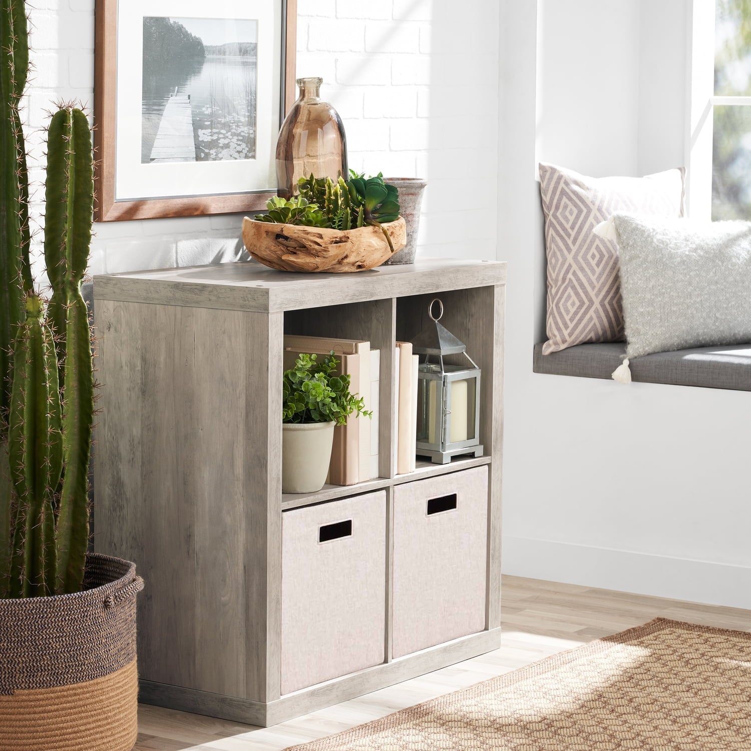 Better Homes & Gardens 4 Cube Storage Organizer, White Texture
