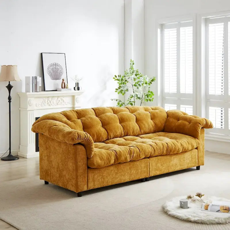 99.2 Chenille Comfort Deep Seat Sofa, Upholstered Fluffy Cloud Sofa