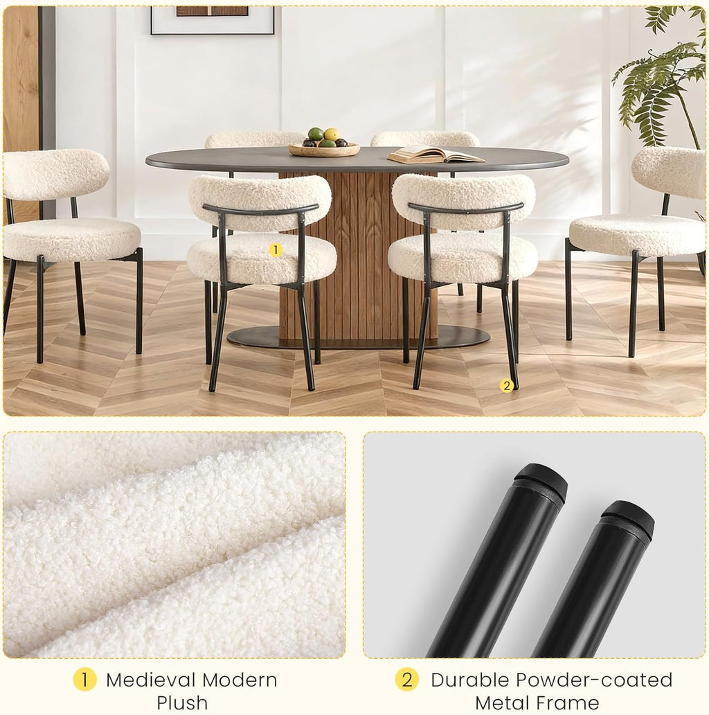 DUMOS Dining Chairs Set of 4, Mid Century Modern Chair Round Upholstered Curved Backrest, Kitchen Vanity Living Room Chairs with Black Metal LegsLight Beige