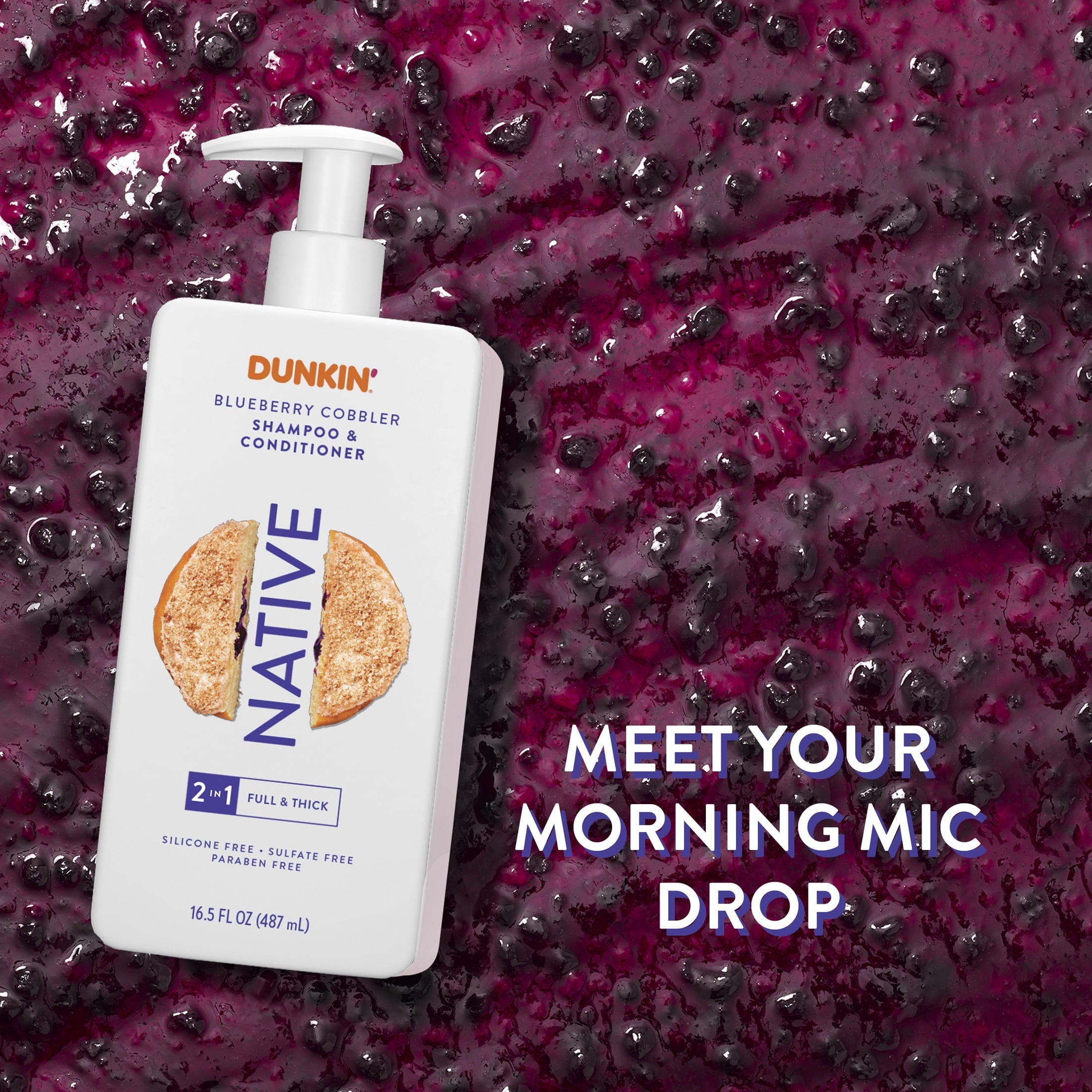 2in1 Shampoo and Conditioner, Dunkin' Blueberry Cobbler, Sulfate Free, 16.5 fl oz