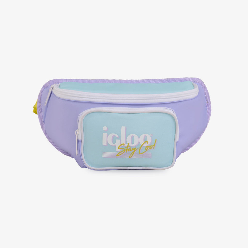 3 can Retro Fanny Pack Cooler Bag, Purple and Aqua Blue