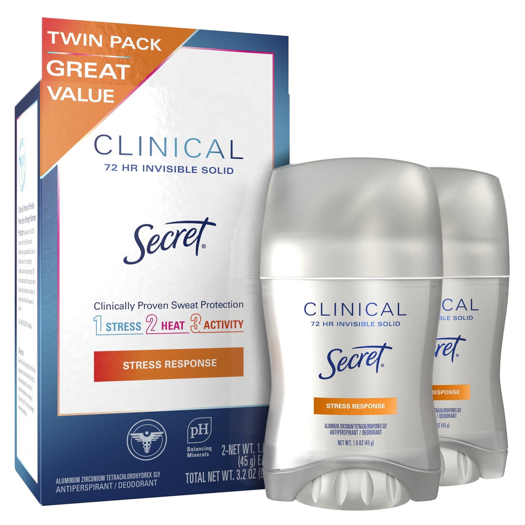 Clinical Invisible Solid Antiperspirant and Deodorant, Stress Response, 1.6 oz (2 Pack)