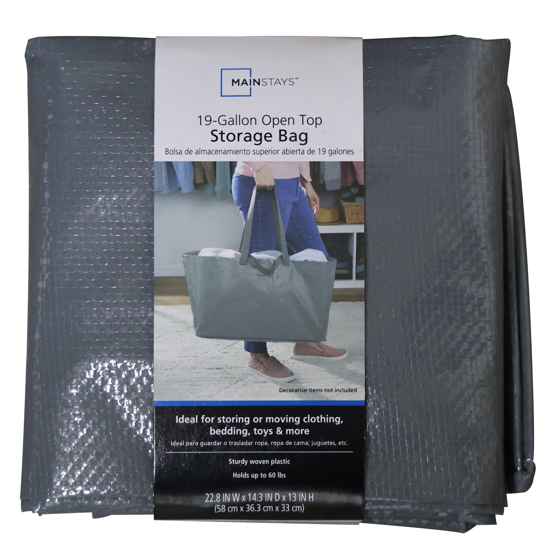 Heavy Duty Open Top Storage Bag, Grey, 19 Gallon