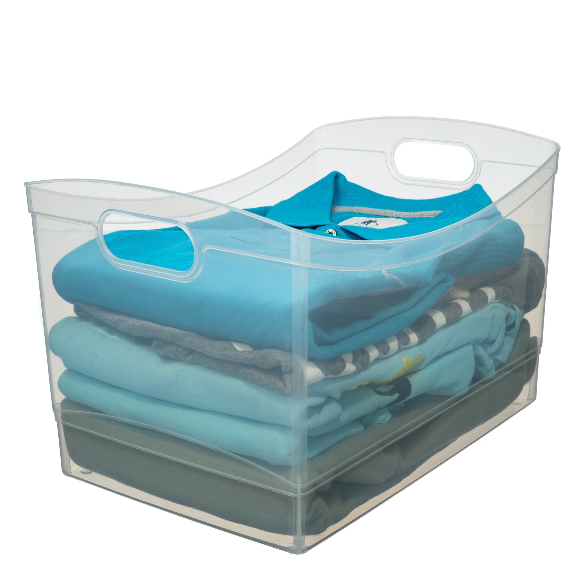 Clear Plastic Utility Storage Bin Organizer with Built-In Handles, Large Storage Container for Pantry, Closet, Cabinet and Shelf Organization, 15.3" x 10.4" x 9.8"