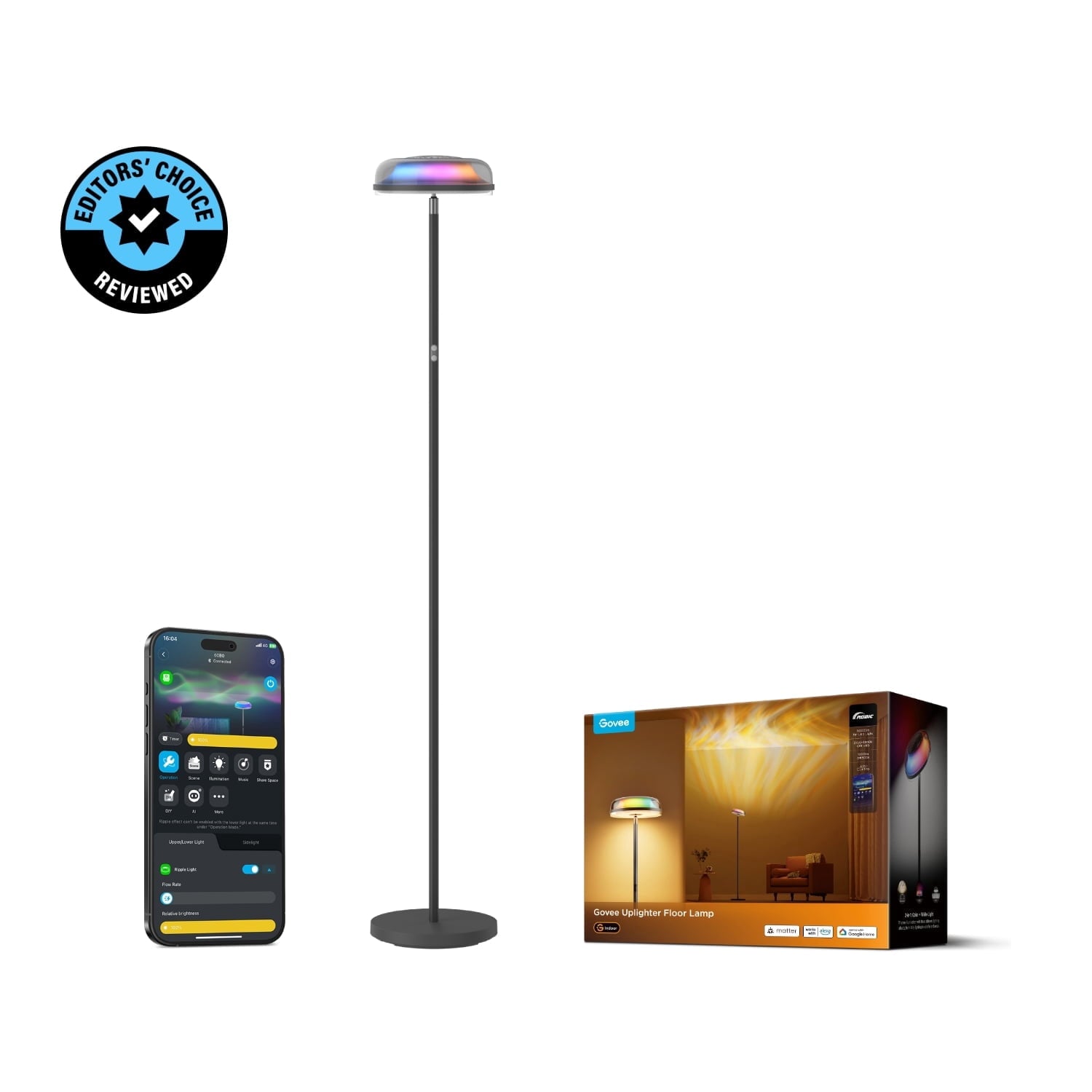 Floor Lamp RGBIC Ripple Projector Modern Style - LED, Dimmable, 1000lm, White