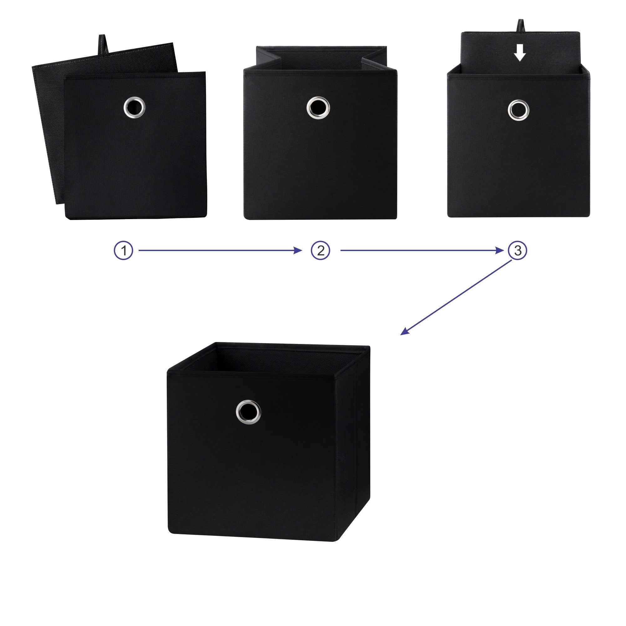 Collapsible Fabric Cube Storage Bin, Rich Black