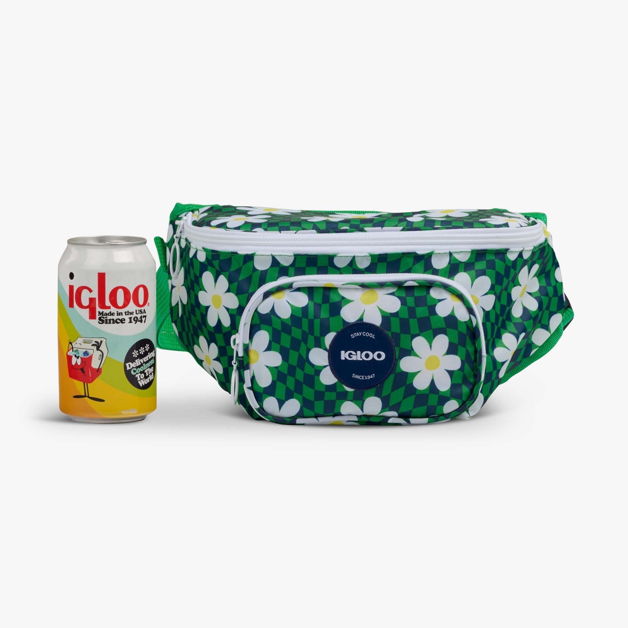 3 can Retro Fanny Pack Cooler Bag, Purple and Aqua Blue