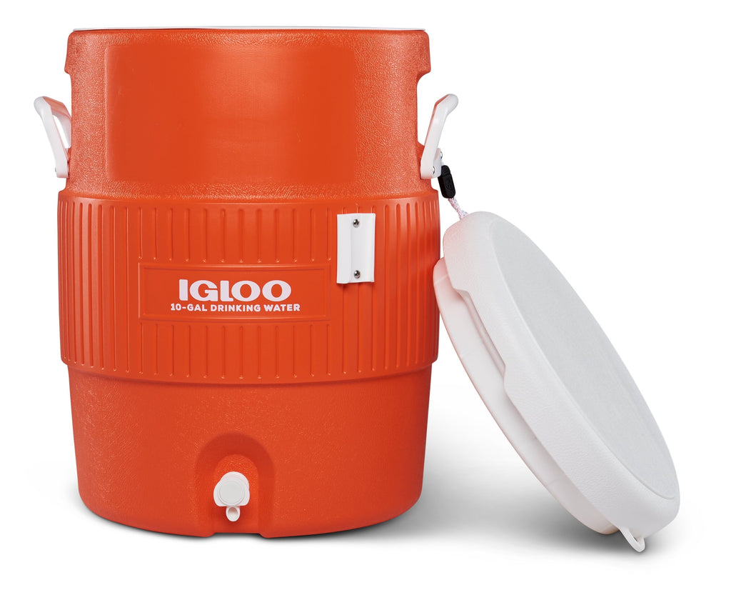 10-Gallon Seat Top Water Jug with Cup Dispenser - Orange