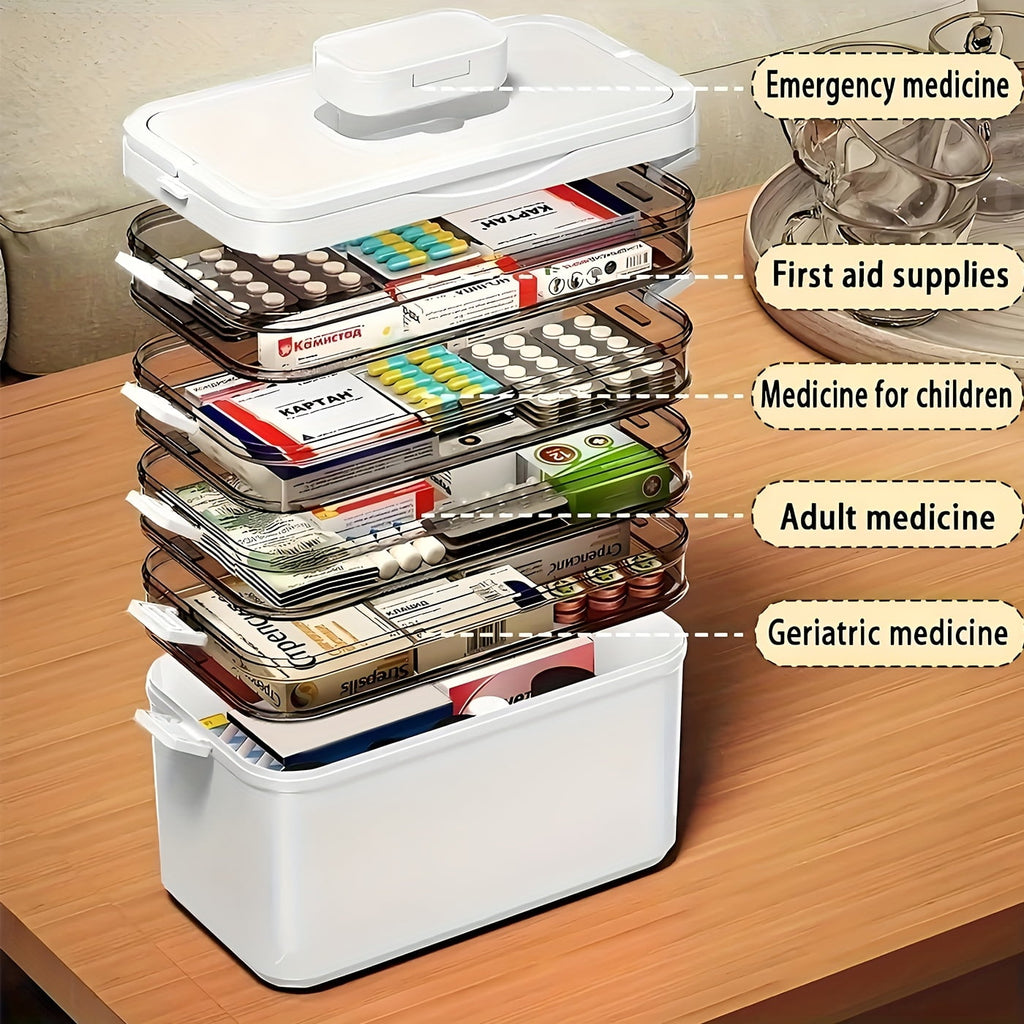 5-Tier Heavy-Duty Plastic Storage Box - Clear with Lids & Handle