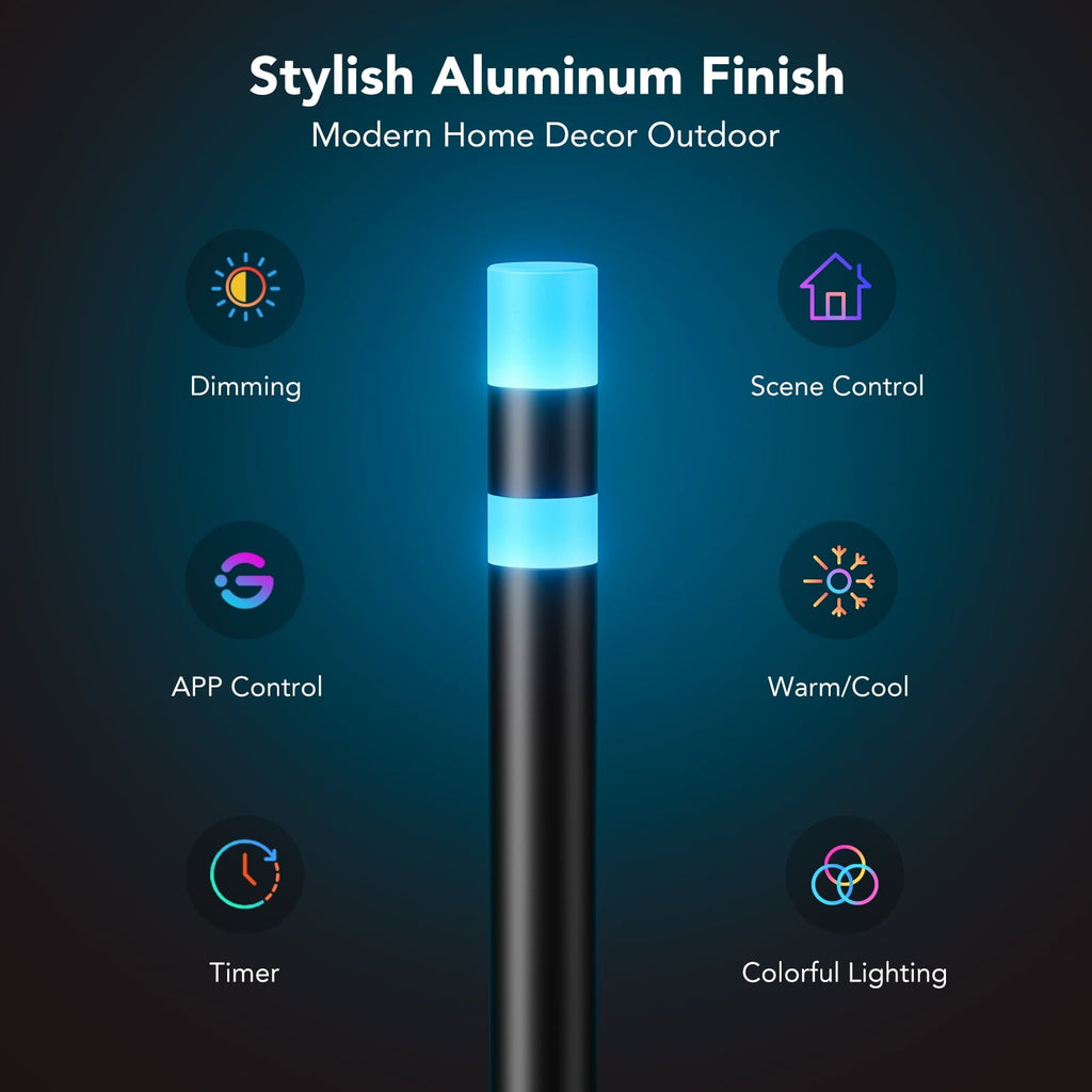 H7055 Waterproof Outdoor Pathway Lights,RGBIC With 16 Million Color Changing Scene And Music Modes, Support Alexa, Google, Home App Control,Durable Materials Outdoor Lights, 4 lights
