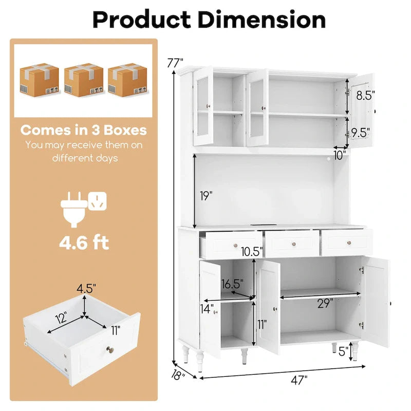 Gymax 77 Tall Kitchen Pantry Storage Cabinet with LED Lights and
