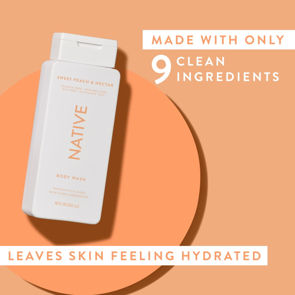 Body Wash, Sweet Peach & Nectar, Sulfate Free, Naturally Derived Ingredients, 24hr Freshness, for Women & Men, 18 fl oz