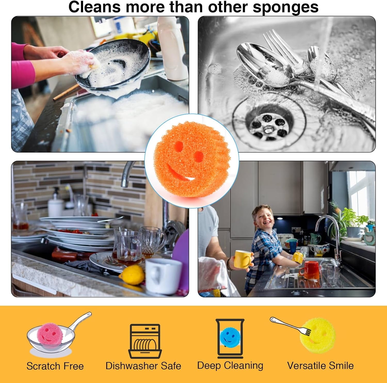 Colors 8 Pack Assorted Colors Scratch-Free Multipurpose Sponge BPA Free & Made with Polymer Foam - Stain & Odor Resistant Kitchen Dish Sponge