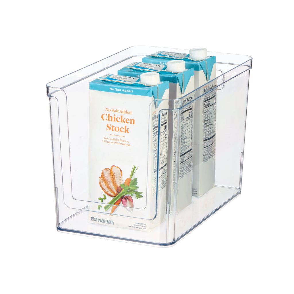 Large Deep Clear Plastic Pantry Storage Organizer Bin with Open Front, Kitchen Cabinet, Fridge and Shelf Storage Container for Pantry Organization, 12" x 7.5" x 8"