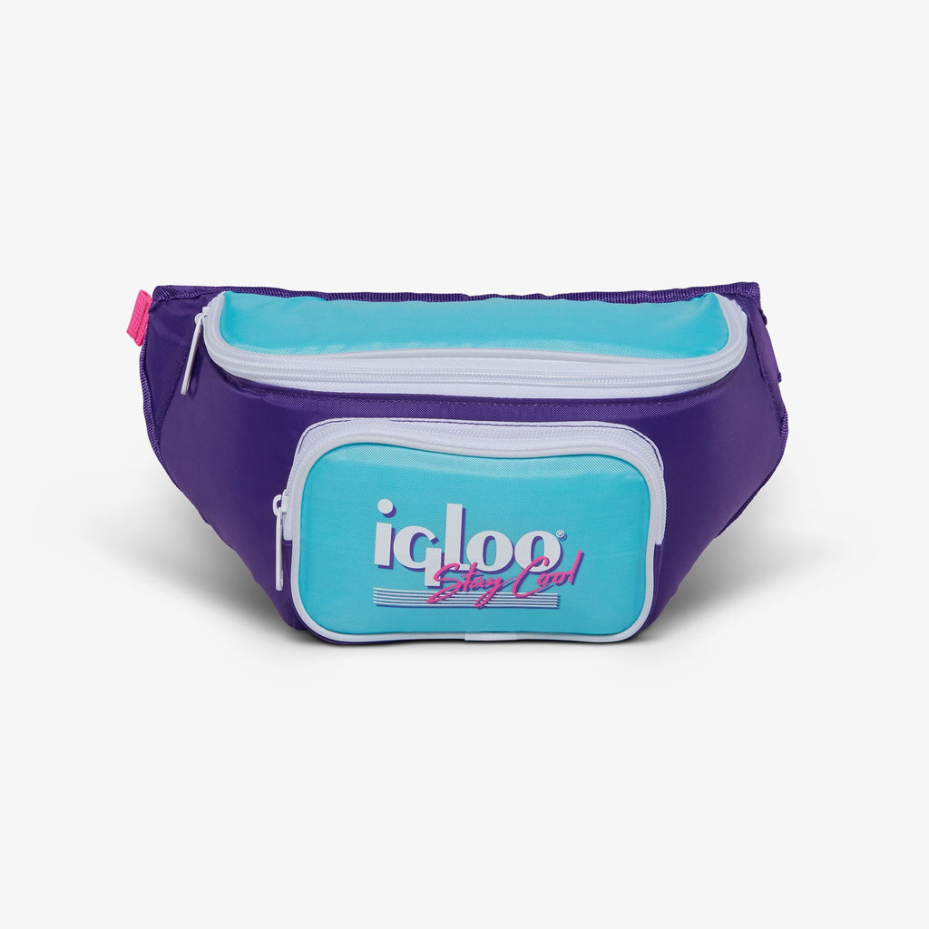 3 can Retro Fanny Pack Cooler Bag, Purple and Aqua Blue