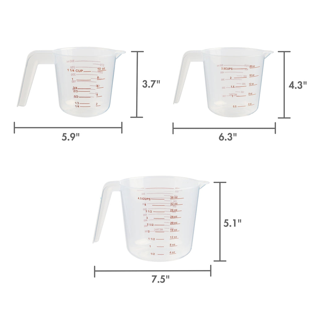 3-Piece Tapered Spout Nesting Plastic Measuring Cups Set, Clear