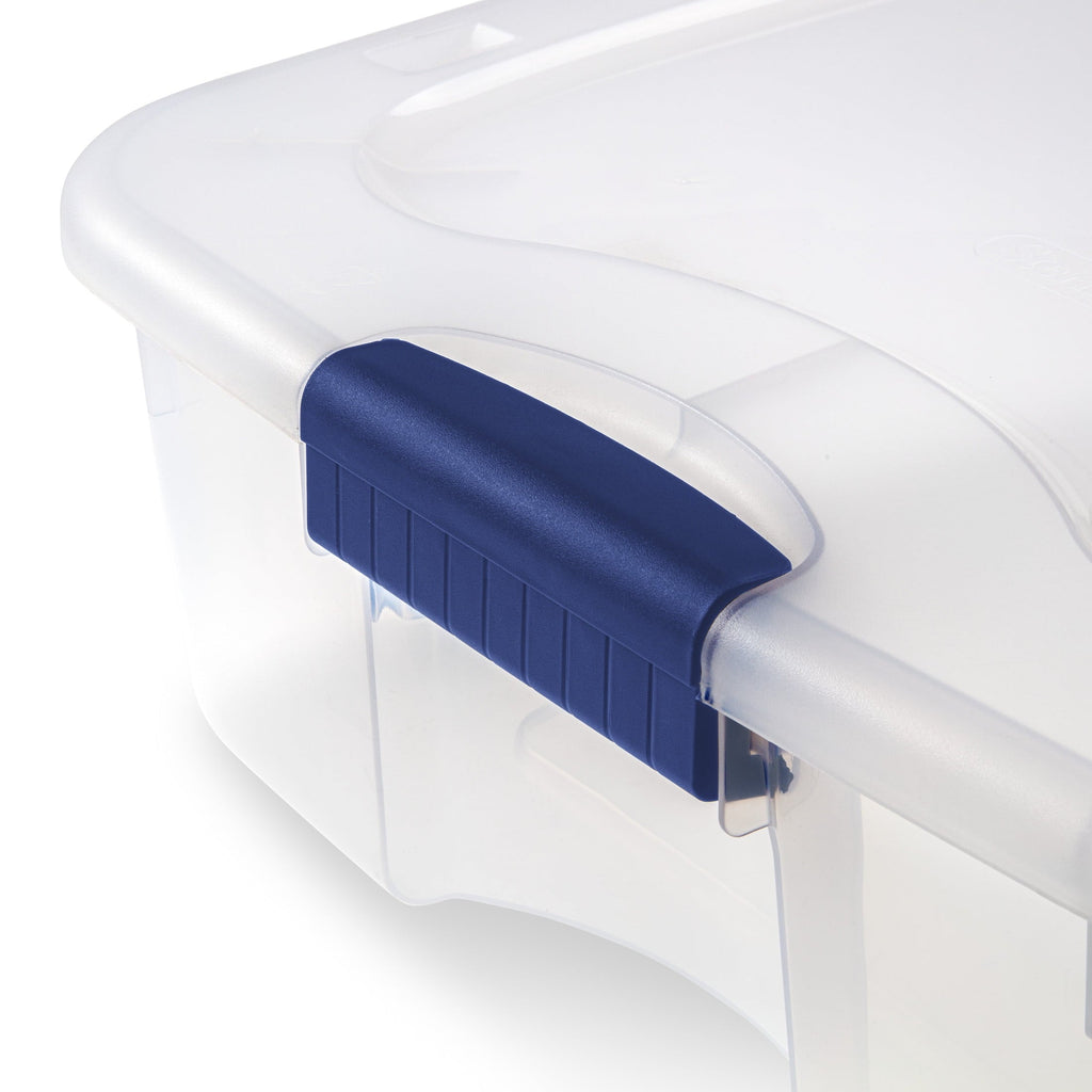 66 Quart Latching Underbed Wheeled Storage Bin, Clear Plastic Storage Container with Latch Lid, Blue