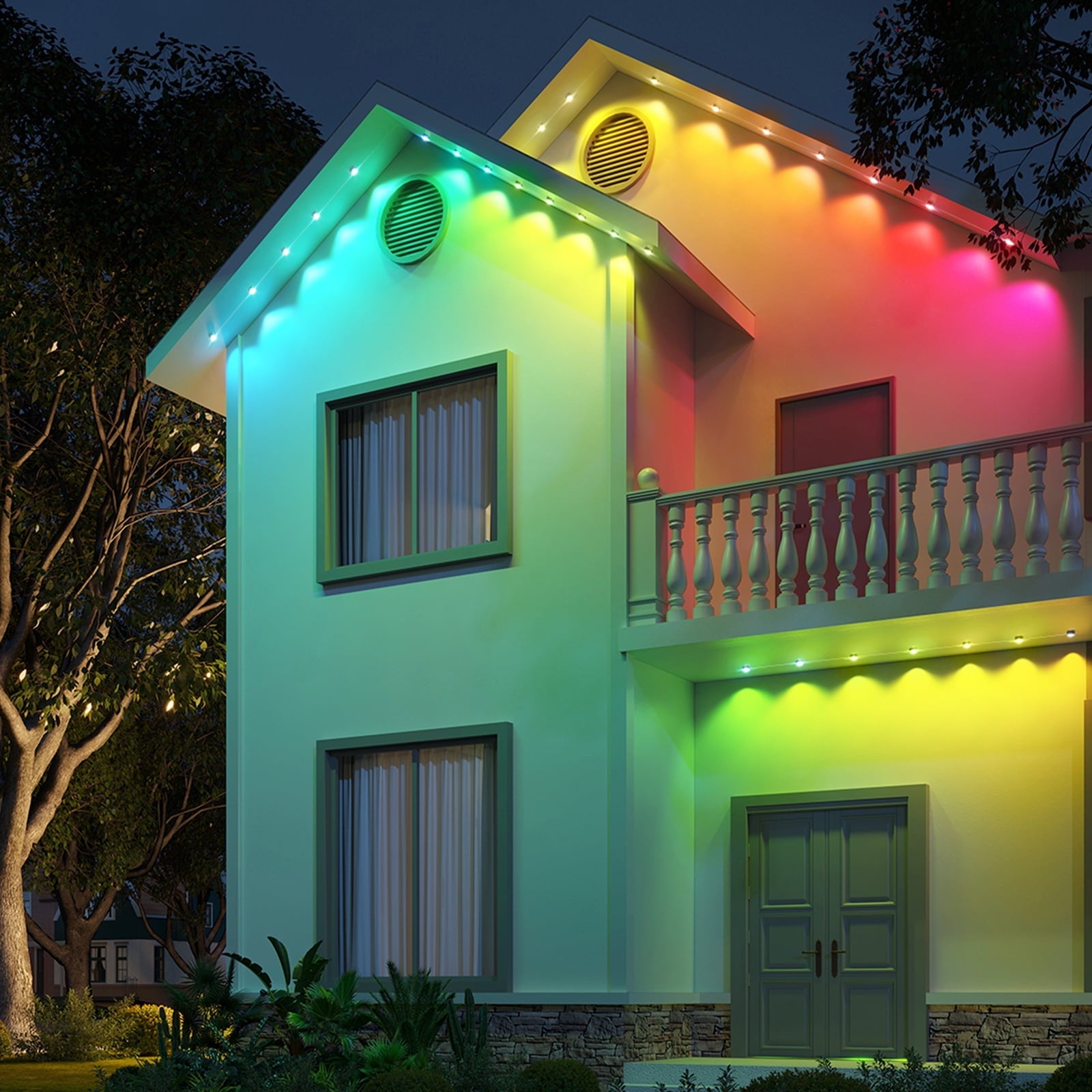 100ft RGBIC Permanent Outdoor Lights with 72 Lights, White version