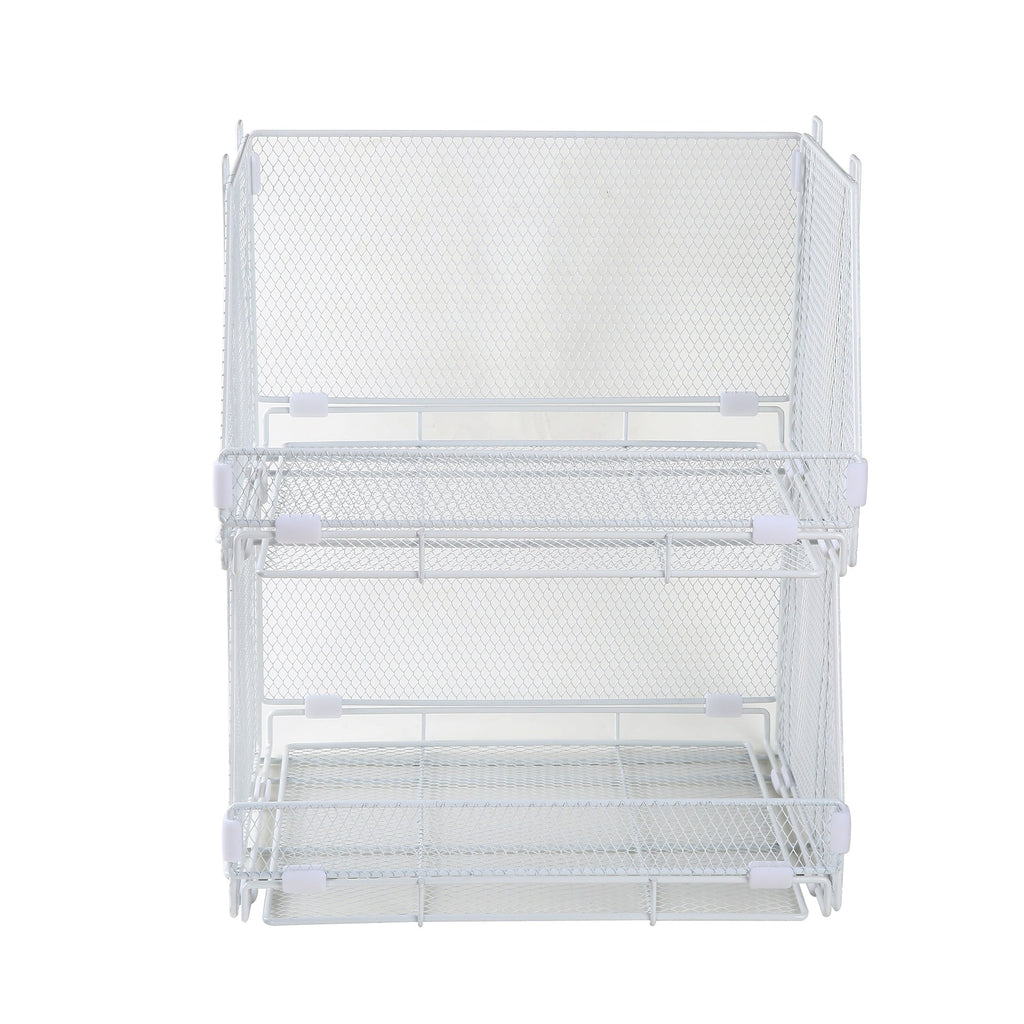 Folding Storage Baskets, Collapsible Plastic Organizer Bins with Clip Handles, 2 Pack, White