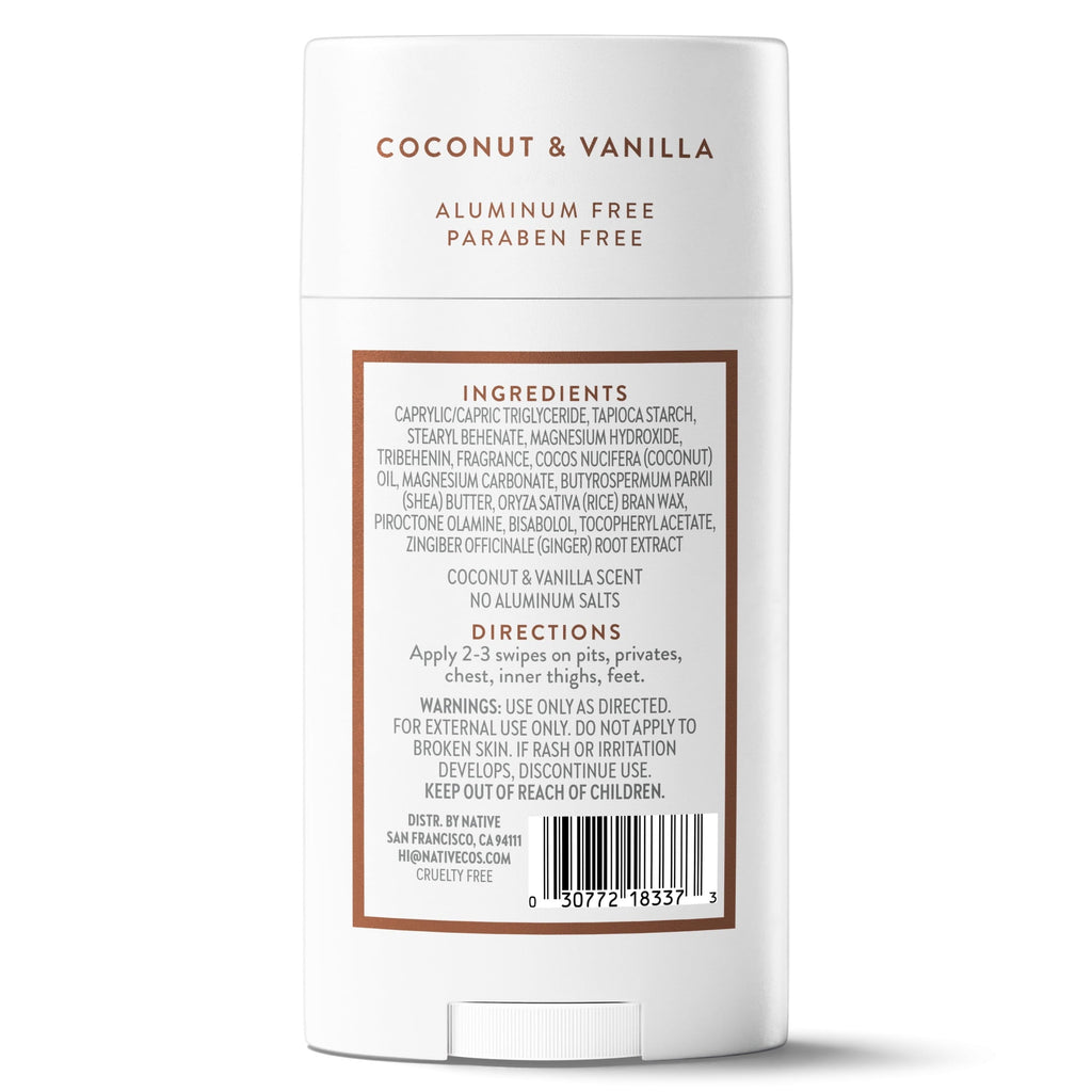 Native Whole Body Deodorant For Women, Aluminum Free Deodorant Stick, Coconut & Vanilla, 2.4oz