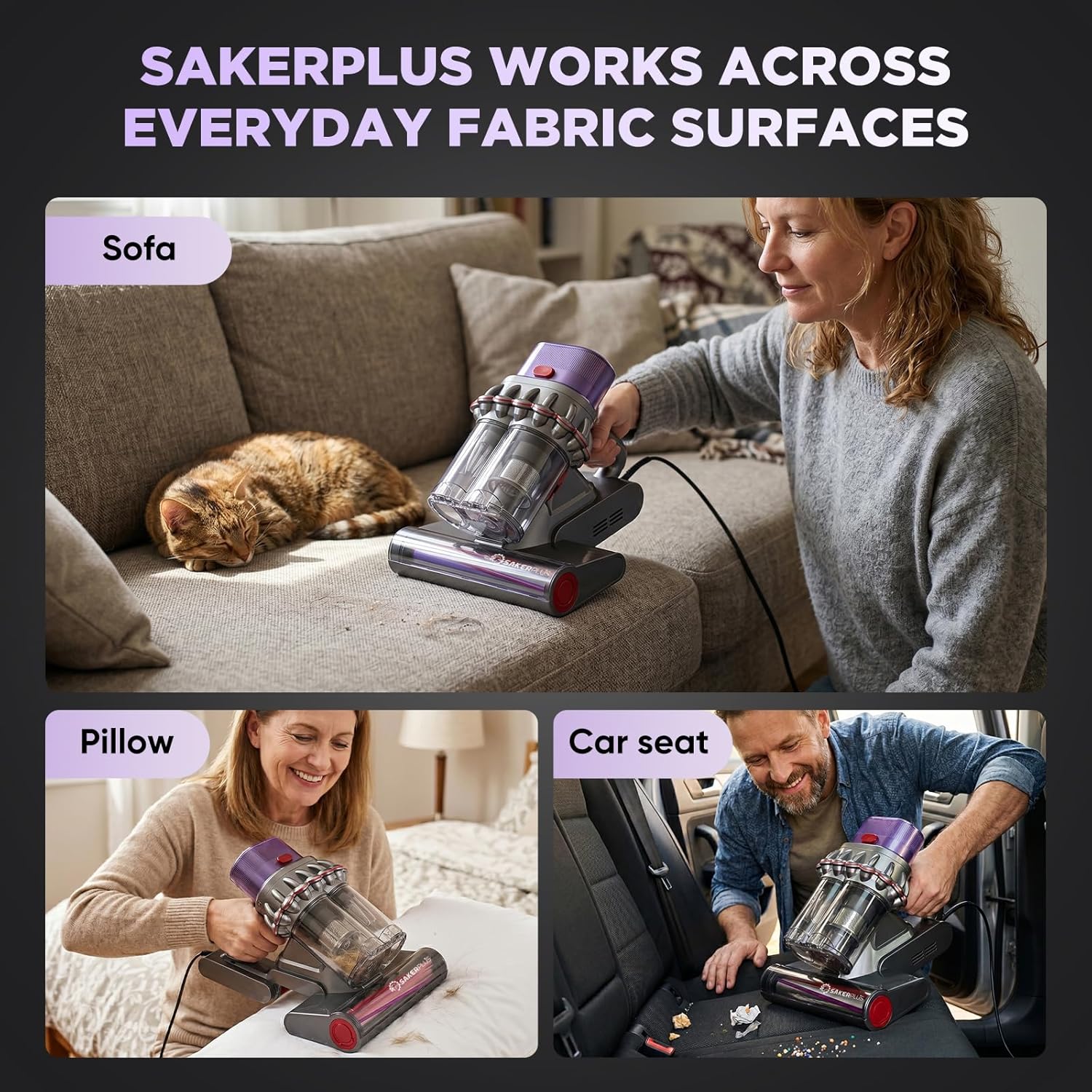 SakerPlus Powerful Bed Vacuum Cleaner, 350W Corded Mattress Vacuum with 2-Cup System,Smart Dust Sensor,Washable Dust Cup & Roller Brush, 16.4 ft Cord, for Mattress, Sofa