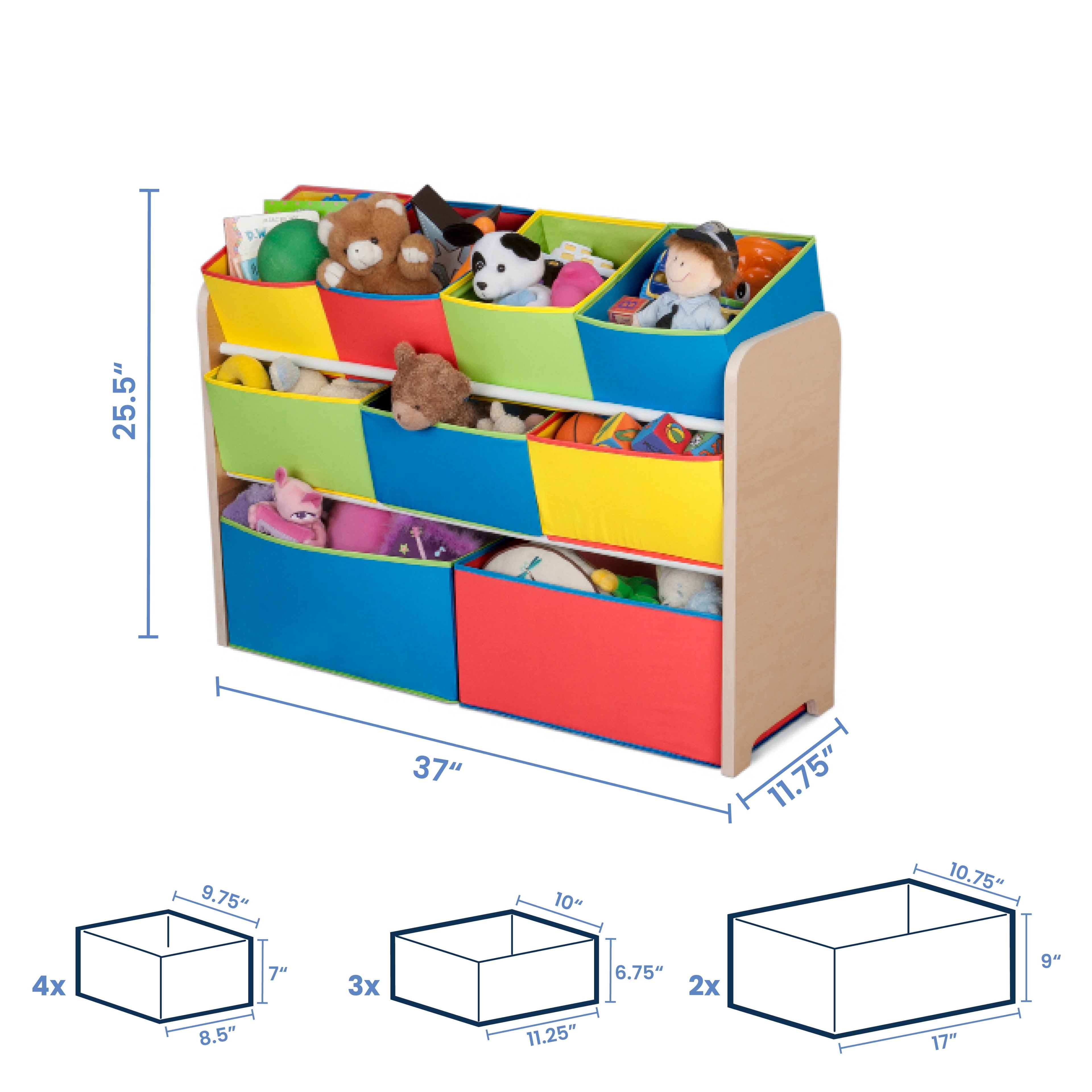 Deluxe Multi-Bin Toy Organizer with Storage Bins, Greenguard Gold, Wood, Natural