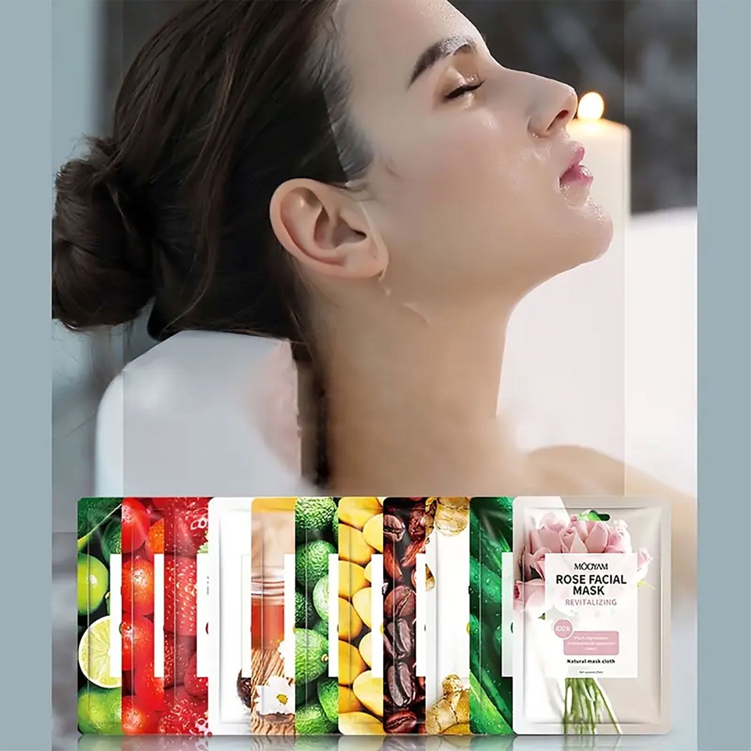11 Pack Fruit Moisturizing Facial Mask Sheet, Rich in Fruit Essence Face Mask to Brighten and Hydrate Dull Skin