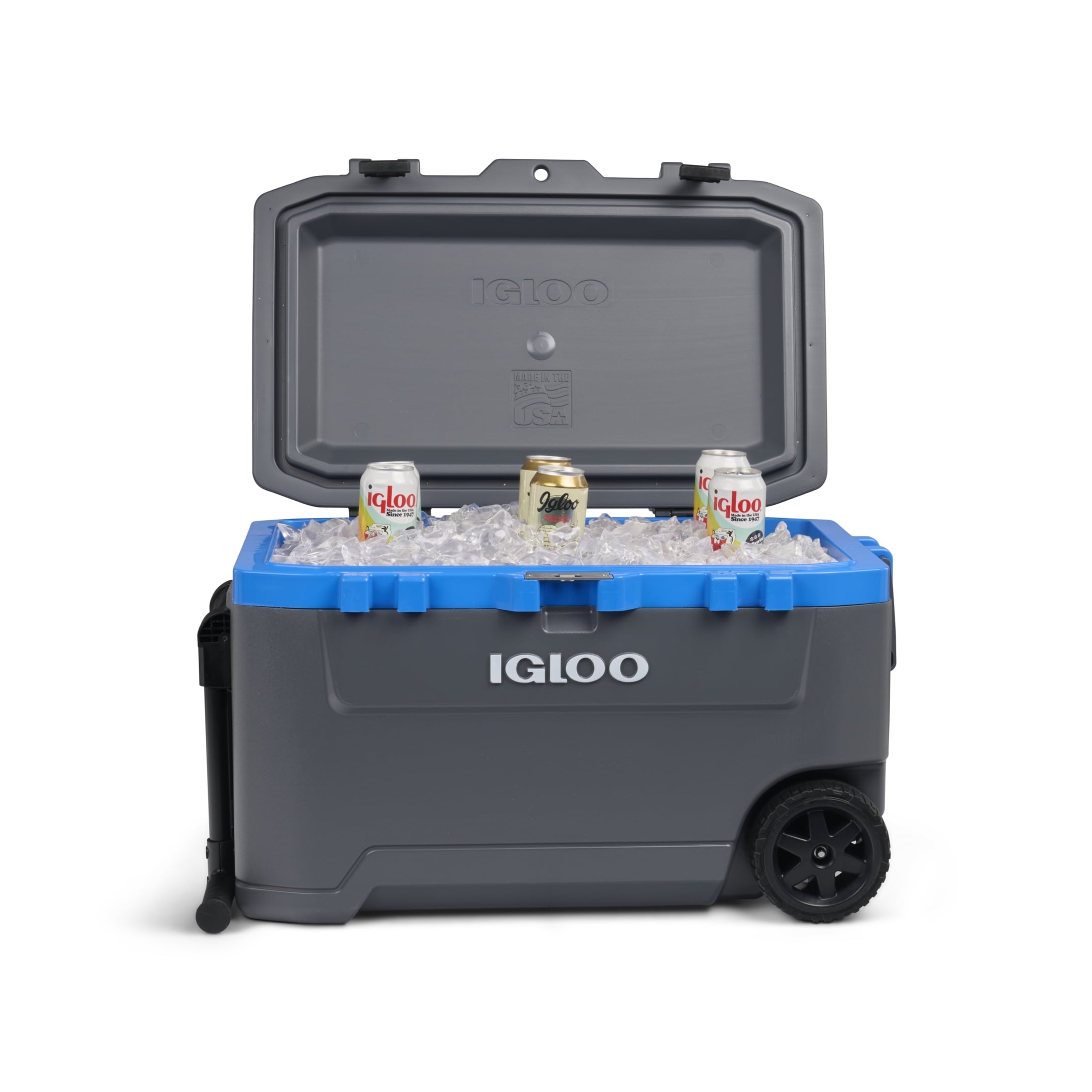 72 QT Overland Ice Chest Cooler with Wheels, Gray and Sneaky Blue