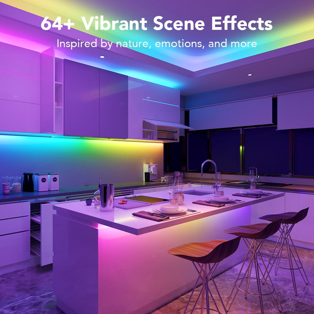 49.2ft Wi-Fi RGBIC Led Strip Light for Bedroom, Living Room, Kitchen Decoration, 16 Million Light Color, Warm White and Cool White 48W with Silicone Coating